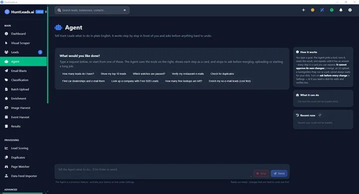 Hunt Leads Agent page