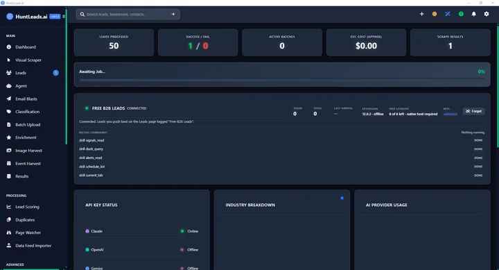 Hunt Leads Dashboard page