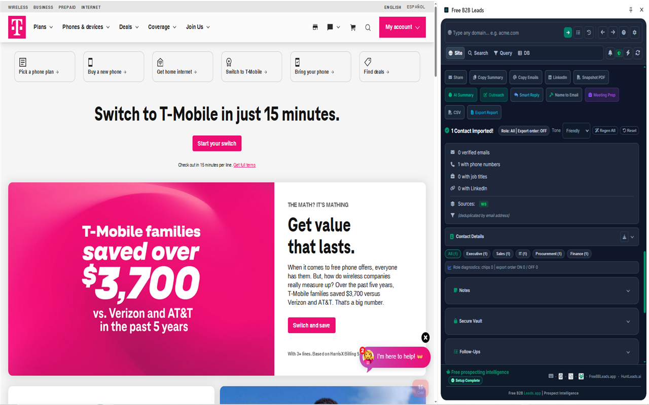 Chrome Extension — Features menu with Workflows, Analytics, Follow-Ups, Find Similar, GDPR Purge, and weekly wins stats